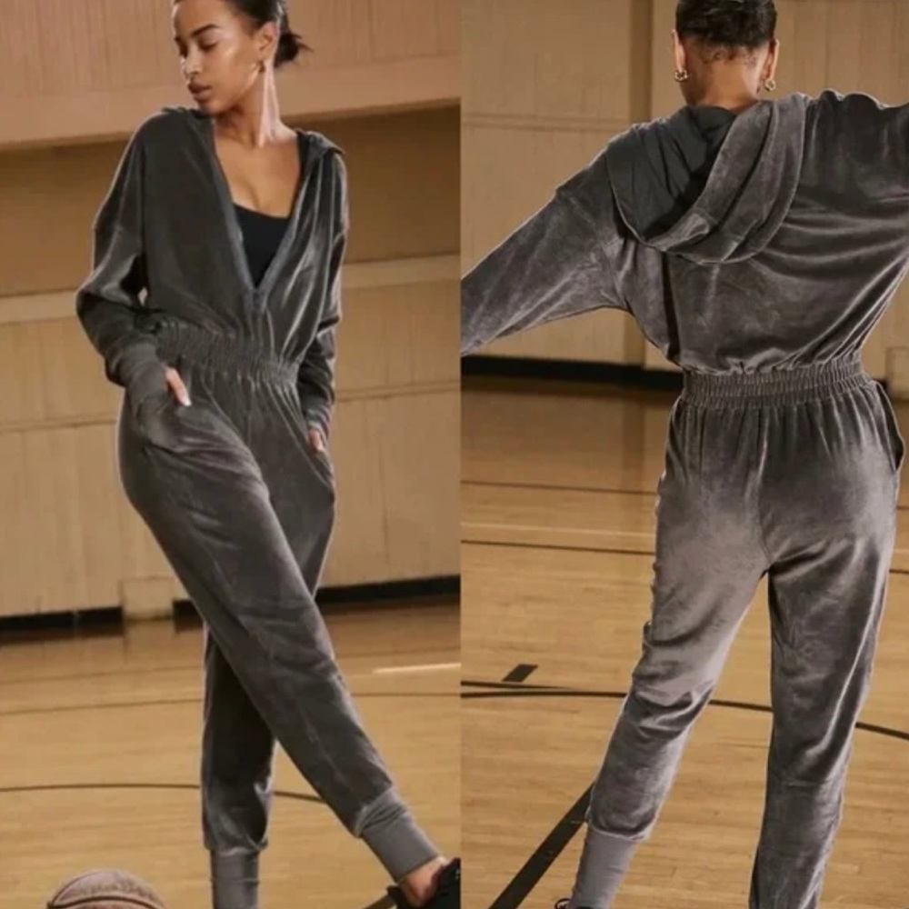 Free People Charcoal Velour Jumpsuit